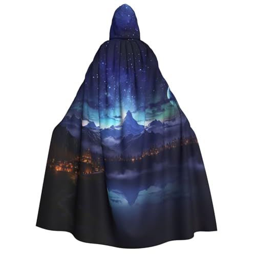 SRSXYMBD Fantasy Night Scene bedruckter Kapuzenumhang Halloween Erwachsene Kapuzenponcho Party Dekoration Poncho von SRSXYMBD