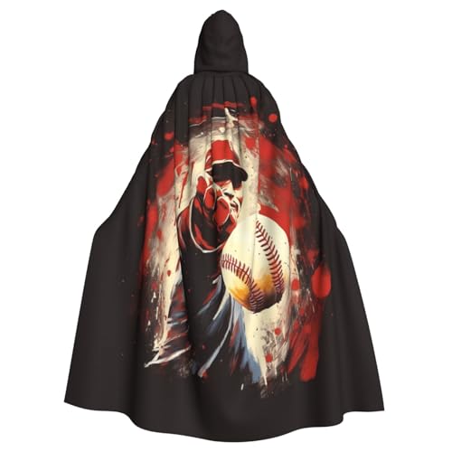 SRSXYMBD Fastball Ball-Pitcher bedruckter Halloween-Poncho mit Kapuze, für Erwachsene, Party-Dekoration, Poncho mit Kapuze von SRSXYMBD