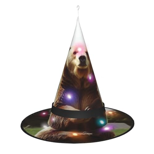 SRSXYMBD Hi Bear Sit on the Lawn Printed Witch Hat Halloween Light Up Pointy Hat Decorative Hat von SRSXYMBD