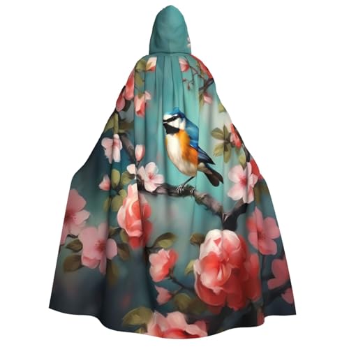 SRSXYMBD Kapuzenponcho mit Blumen, Vögeln und Schmetterlingen bedruckt, für Halloween, Erwachsene, Party-Dekoration, Poncho von SRSXYMBD