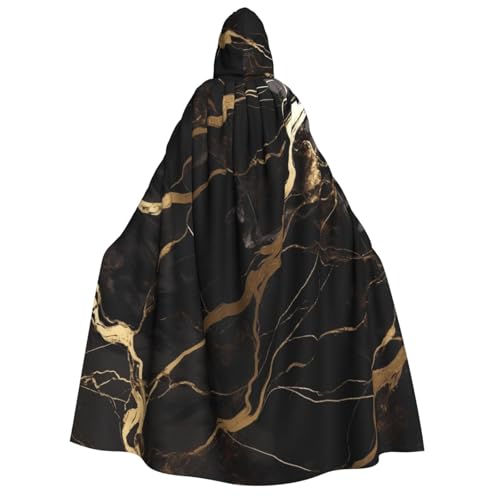 SRSXYMBD Kapuzenponcho mit Marmor-Aufdruck, für Halloween, Erwachsene, Party-Dekoration, Schwarz / goldfarben von SRSXYMBD