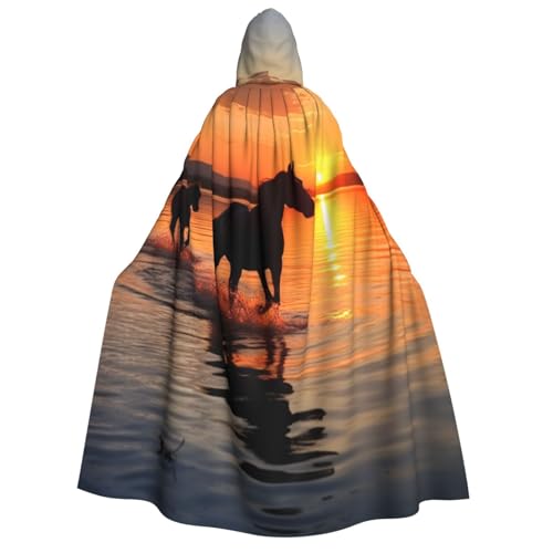 SRSXYMBD Kapuzenponcho mit Sonnenuntergängen, See, Pferde, bedruckt, Halloween, Erwachsene, Party-Dekoration, Poncho von SRSXYMBD