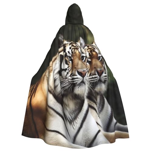 SRSXYMBD Majestätischer Tiger bedruckter Halloween-Poncho mit Kapuze, für Erwachsene, Party-Dekoration, Poncho mit Kapuze von SRSXYMBD