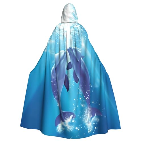 SRSXYMBD Poncho mit Kapuze für Erwachsene, Motiv: Delfine in Love, bedruckt, Party-Dekoration, Poncho mit Kapuze von SRSXYMBD