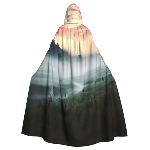 SRSXYMBD Poncho mit Kapuze für Erwachsene, neblige Landschaft, bedruckt, Party-Dekoration, Poncho mit Kapuze von SRSXYMBD