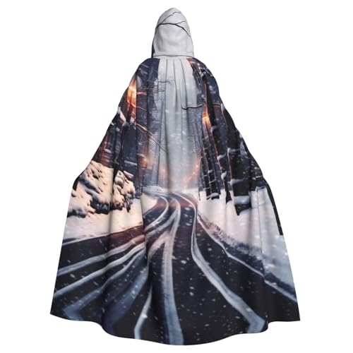 SRSXYMBD Schneestraße bedruckter Halloween-Poncho mit Kapuze, für Erwachsene, Party-Dekoration, Poncho mit Kapuze von SRSXYMBD