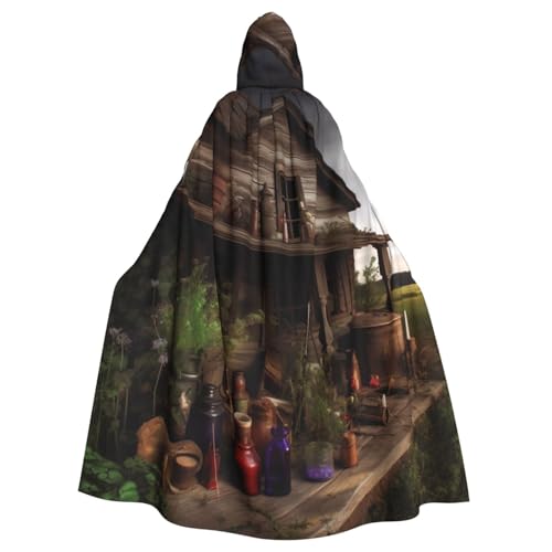 SRSXYMBD Verfallenes Haus bedruckter Halloween-Poncho mit Kapuze, für Erwachsene, Party-Dekoration, Poncho mit Kapuze von SRSXYMBD