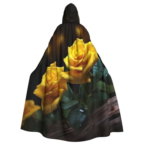 SRSXYMBD Wunderschöner Poncho mit gelben Rosen, bedruckt für Halloween, Erwachsene, Party-Dekoration, Poncho mit Kapuze von SRSXYMBD