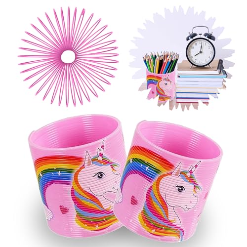 Magisches Einhorn-Federspielzeug, Kunststoffspule, mehrfarbige Regenbogen-Federn, Weihnachtsstrumpffüller, federnder Spaß für Kinder, Größe 6,5 cm, 2 Stück von SRV Hub