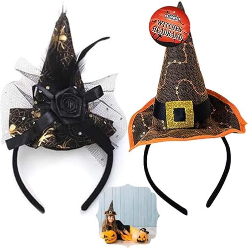 Hexenhut-Stirnbänder | Gold und Orange | Spinnennetz-Design, Halloween-Haarreifen für Kinder und Erwachsene, Halloween, Jagdhaus, Party, bestes Geschenk für Kinder, 2 Stück von SRV Hub