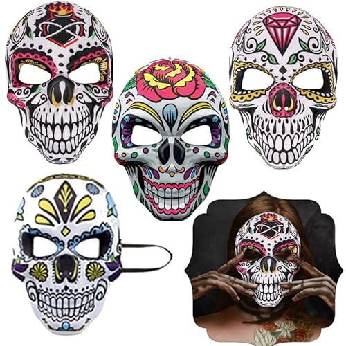 SRV Hub 1 x Zufällige Sugar Skull Face Cover, EVA Candy Skull Gesichtsmaske für Frauen und Männer, Wiederverwendbare Tag der Toten Unisex Maske, Halloween Festivals Party Kostüm Supplies Cosplay von SRV Hub