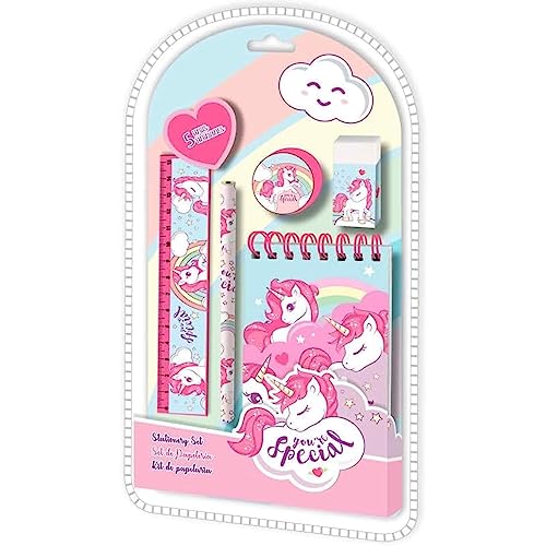 SRV Hub Ensemble de Papeterie Licorne 5 pièces Pour Enfants | Carnet, gomme, Crayon, règle, Taille-Crayon | Ensemble d'écriture Pour l'école | Cadeau Licorne Pour Filles de 3 ans et Plus von SRV Hub