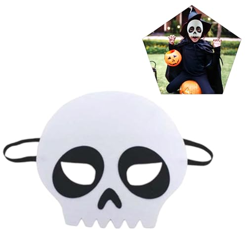 SRV Hub Halloween-Skelett-Gesichtsmaske für Kinder - 18 x 14,5 cm | weiße Superhelden-Filz-Skelettmaske | Kinder-Skelettmaske mit elastischen Seilen für Kinder und Erwachsene ab 4 Jahren von SRV Hub