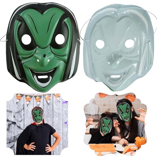 SRV Hub Vampir Kinder Halloween Gesichtsmaske Kunststoff Grün Gesichtsabdeckung mit Gummizug Verschluss - Ideales Kostümzubehör für Kinder auf Halloween-Partys von SRV Hub