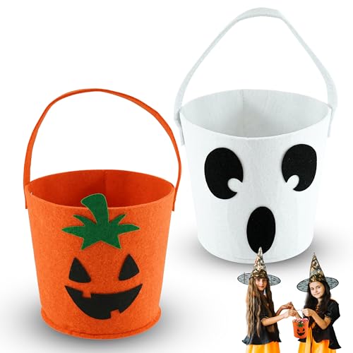 Süßigkeiten-Beutel mit Halter für Kinder, Kürbis- und Geister-Design, Halloween-Eimer für Partygeschenke, tragbarer Eimer für Süßigkeiten, Dekorationen und Kinder-Süßigkeitensammlung, 31 cm, 2 Stück von SRV Hub