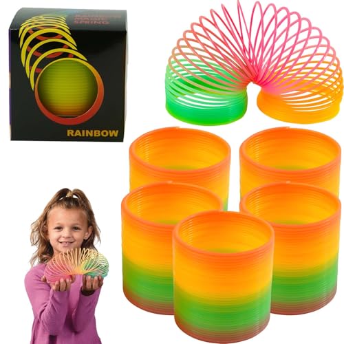 5 x magische Regenbogenfedern, 6,5 cm, Kunststoff, Spiralfeder, Unisex, lustiges Spielzeug, Kunststoff, Walking-Frühling, sensorisches Spielzeug für autistische Kinder von SRVertex