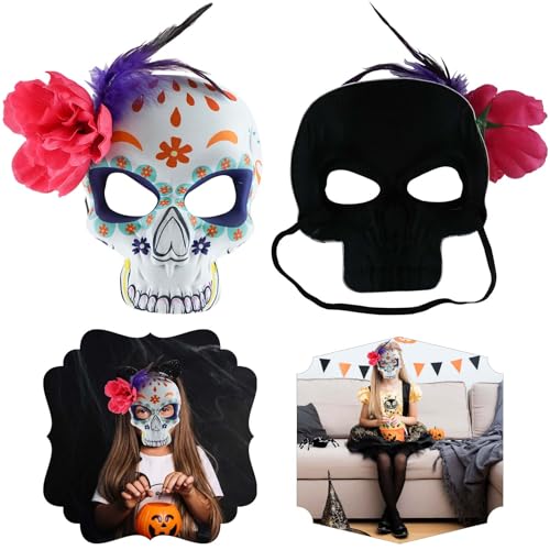 SRV Hub® Gruselige Gesichtsmaske verziert mit einem traditionellen mexikanischen Zuckerschädel-inspirierten Muster, ideal für Halloween-Partys und Tag der Toten (1 x rote Schädel-Maske) von SRVertex