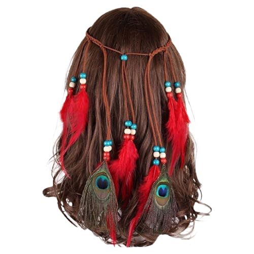 SRZYMJ Boho Haarschmuck Indianer Schmuck für Damen, Quaste Geflochten Feder Stirnband für Karneval; Quaste Zubehör Hippie Dekoration Cosplay Verkleiden Federschmuck Böhmische Indisch Haarbänder von SRZYMJ