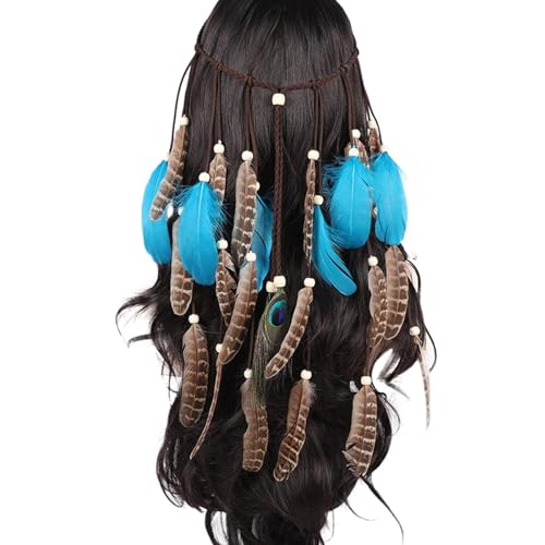 SRZYMJ Boho Haarschmuck Indianer Schmuck für Damen, Quaste Geflochten Feder Stirnband für Karneval; Quaste Zubehör Hippie Dekoration Cosplay Verkleiden Federschmuck Böhmische Indisch Haarbänder von SRZYMJ