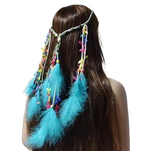 SRZYMJ Boho Haarschmuck Indianer Schmuck für Damen, Quaste Geflochten Feder Stirnband für Karneval; Quaste Zubehör Hippie Dekoration Cosplay Verkleiden Federschmuck Böhmische Indisch Haarbänder von SRZYMJ