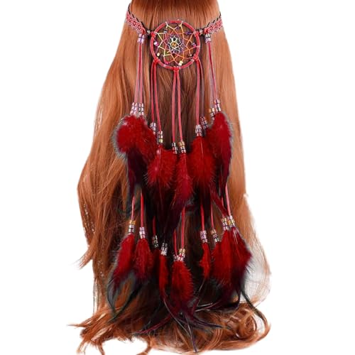 SRZYMJ Boho Haarschmuck Indianer Schmuck für Damen, Quaste Geflochten Feder Stirnband für Karneval; Quaste Zubehör Hippie Dekoration Cosplay Verkleiden Federschmuck Böhmische Indisch Haarbänder von SRZYMJ