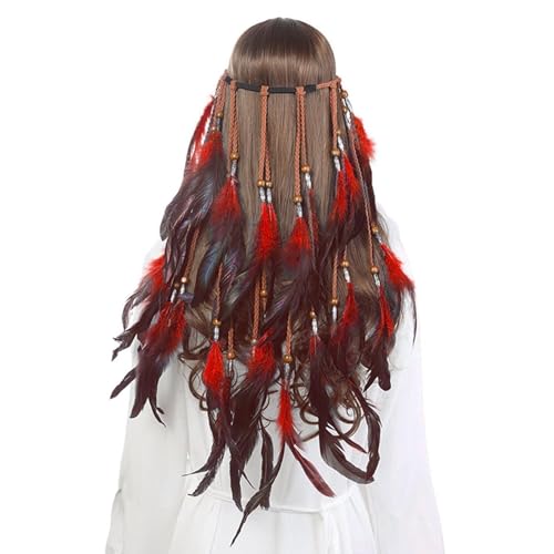 SRZYMJ Boho Haarschmuck Indianer Schmuck für Damen, Quaste Geflochten Feder Stirnband für Karneval; Quaste Zubehör Hippie Dekoration Cosplay Verkleiden Federschmuck Böhmische Indisch Haarbänder von SRZYMJ