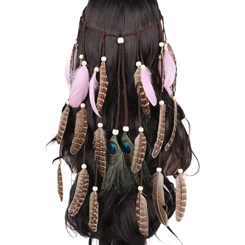 SRZYMJ Boho Haarschmuck Indianer Schmuck für Damen, Quaste Geflochten Feder Stirnband für Karneval; Quaste Zubehör Hippie Dekoration Cosplay Verkleiden Federschmuck Böhmische Indisch Haarbänder von SRZYMJ