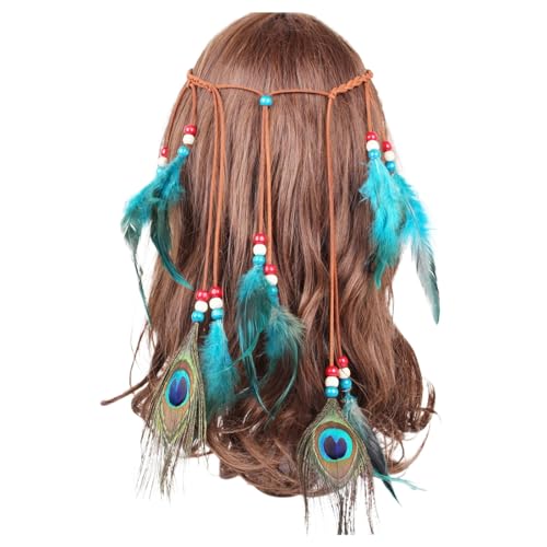 SRZYMJ Feder Kopfschmuck Boho Hippie Stirnband Indian Feather Stirnband,Frauen Bohemien Feder Quasten Seil Weben Stirnband Gürtel Haarband Haarschmuck Hippie Boho Indisch Haarbänder Kopfschmuck von SRZYMJ