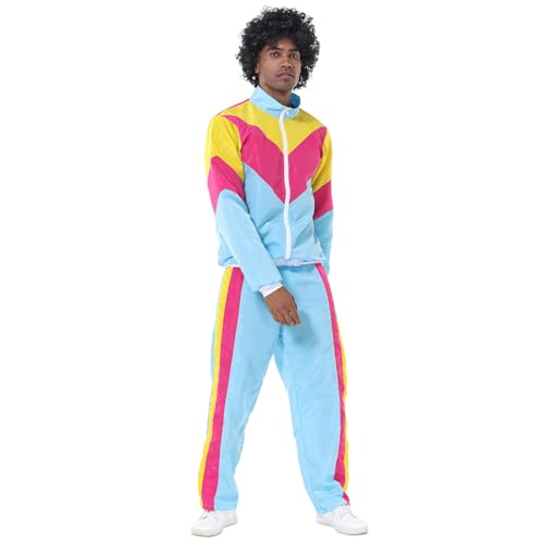 SRZYMJ Karneval Kostüm 80er 90er Jahre Outfit Herren Damen 80er Trainingsanzug Jacke Hose Anzug, 90er Jahre Jogginganzug, Retro 80er Jahre Kostüm für Erwachsene, 80s Tracksuit für Fasching Karneval von SRZYMJ