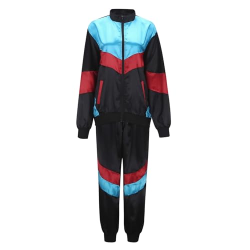 SRZYMJ Karneval Kostüm Herren 80er 90er Jahre Outfit für Herren und Damen, Tracksuit Sportbekleidung, Streetwear Trainingsanzug Jogginganzug Outfit für 80er Jahre Outfit Herren Kostüm Schwarz L von SRZYMJ