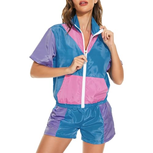 SRZYMJ Karneval Kostüm Herren 90er 80er Jahre Outfit Herren Damen Trainingsanzug Jacke Hose Anzug 80er Accessoire 80er Jahre Kleidung Herren Kostüm Schlagerparty Bad Taste Outfit Paare Karneval Blau von SRZYMJ