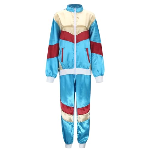 SRZYMJ Karneval Kostüm Herren Karneval Kostüm Damen Kostüm 80er Jahre Trainingsanzug Disco, Jacke und Hose, Jogginganzug, Retro-Style, Bad Taste Party, Karneval, Mottoparty Himmelblau XXL von SRZYMJ