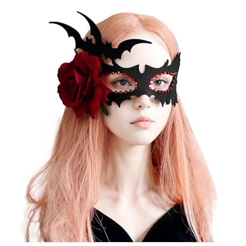 SRZYMJ Schwarz Karnevalsmaske Fledermaus-augenmaske Aus Heißer Roter Spitze Drama-masken Rote Maske Venezianische Maske Halloween-spitzenmaske Maskerade-spitzenmaske Zubehör Für Halloween-kostüme von SRZYMJ