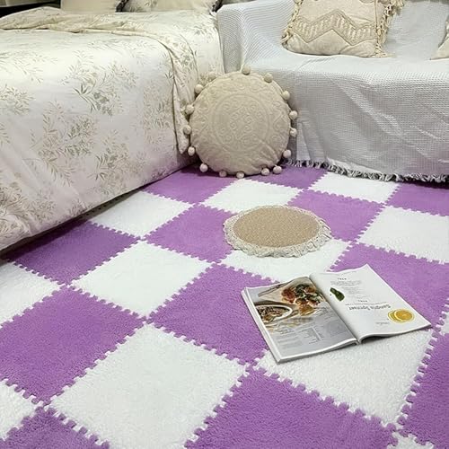 Ineinandergreifender Teppich 36-teilige Schaumstoff-Puzzle-Bodenmatte, weiche, flauschige Bodenfliesen, selbstzuschneidende Bodenmatte for Krabbeln, Trainieren, Spielen Dekoration(Purple+white) von SSDDLZEQ