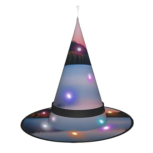 Halloween-Hexenhut für Damen, Lake Under Sunset, LED-beleuchtete Kappe, ideal für Partys und Rollenspiele von SSIMOO