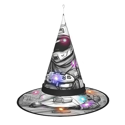 Monochromer Skizzen-Stil, Gaming, elegant, Halloween-Hexenhut, beleuchtetes Accessoire, perfekt für Partys und Rollenspiele von SSIMOO