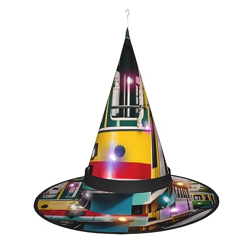SSIMOO Lissabon Tram Damen Halloween Hexenhut - Led Leuchtende Kappe - Ideal für Partys und Rollenspiele von SSIMOO