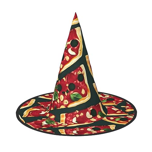 SSIMOO Pizza-Muster, modischer Halloween-Hexenhut für Damen, Ihr Lieblingsstück für Halloween-Kostüme von SSIMOO