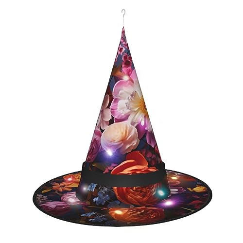 SSIMOO Schöner Hexenhut mit 2 eleganten Blumen für Damen, LED-beleuchtetes Zubehör, perfekt für Party und Rollenspiele von SSIMOO