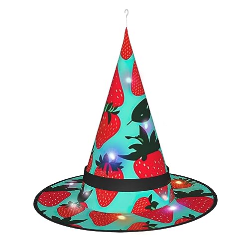 SSIMOO Süßer Erdbeerhut, elegant, Halloween-Hexenhut, beleuchtetes Accessoire, perfekt für Partys und Rollenspiele von SSIMOO
