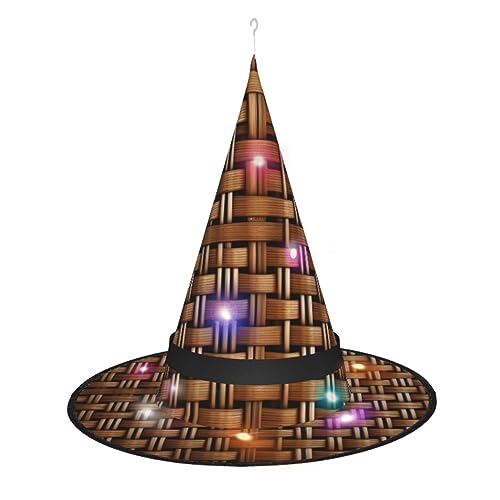 SSIMOO Weidengeflecht-Gitter-Hexenhut für Damen, Halloween-Hexenhut, LED-beleuchtete Kappe, ideal für Partys und Rollenspiele von SSIMOO