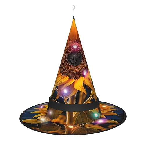 SSIMOO Wunderschöner, eleganter Hexenhut für Damen in Sonnenblumenform, LED-Beleuchtung, perfekt für Partys und Rollenspiele von SSIMOO