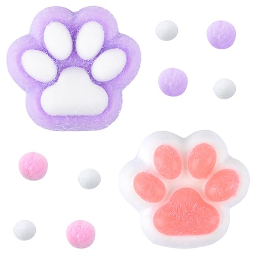 SSKHE 2 Stück Squeeze Spielzeug, Kawaii Flauschige Sensorische Spielzeug, Anti Stress Taba Squishy Pfote, Cat Paw Squeeze Toy, Katzenpfoten Quetschspielzeug mit Bällen Lustig Anti Stress und Angst Rel von SSKHE