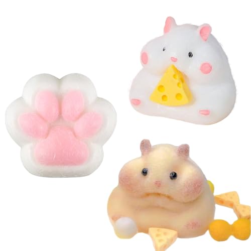 SSKHE 3 Stück Katzenpfoten, Squishy, Hamster, Squishy, Fufu Yoyo Taba Squishy Riese, Kawaii Squishy Katze, Squishy Anti-Stress, Anti-Stress-Spielzeug, Squishy Katze und Hamster für Kinder und von SSKHE