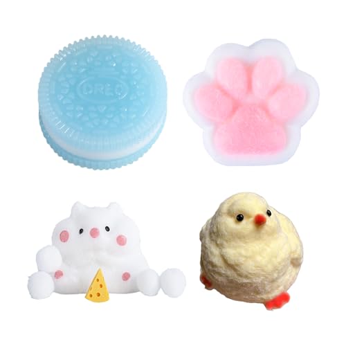 SSKHE 4er Set Taba Squishy - blau Kekse + rosa-weiße Katzenpfote + gelbes Küken + cremefarbener Hampster | Anti-Stress-Spielzeug zur Linderung von Angstzuständen SSKHE 4er Set Taba Squishy - blau Kekse + rosa-weiße Katzenpfote + gelbes Küken + cremefarbener Hampster | Anti-Stress-Spielzeug zur Linderung von Angstzuständen von SSKHE
