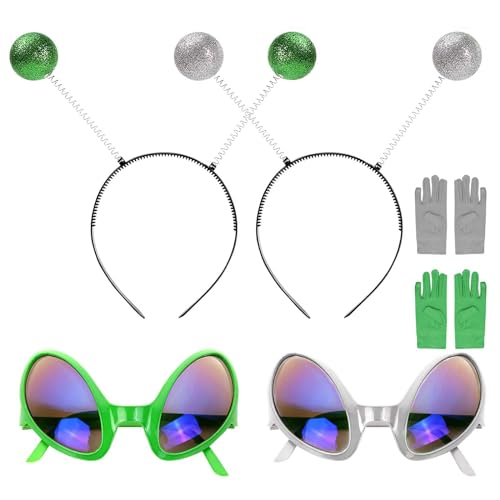 SSKHE 6-teiliges Set Alien Stirnbänder, Alien Brille, Alien Handschuhe, Alien Antennen, Alien Kostüme, Halloween, Partys von SSKHE