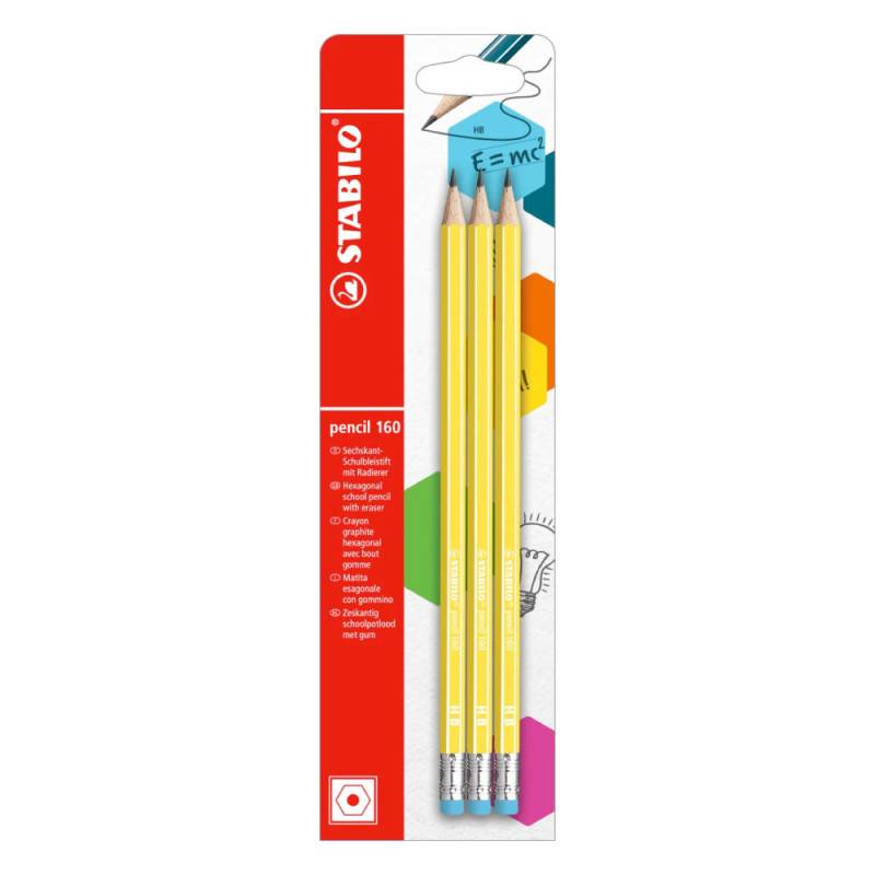 STABILO Schulbleistift pencil 160, Sets 3er Set, Bleistift mit Radierer, Härtegrad HB, Farbe gelb STABILO Schulbleistift pencil 160, Sets 3er Set, Bleistift mit Radierer, Härtegrad HB, Farbe gelb von STABILO