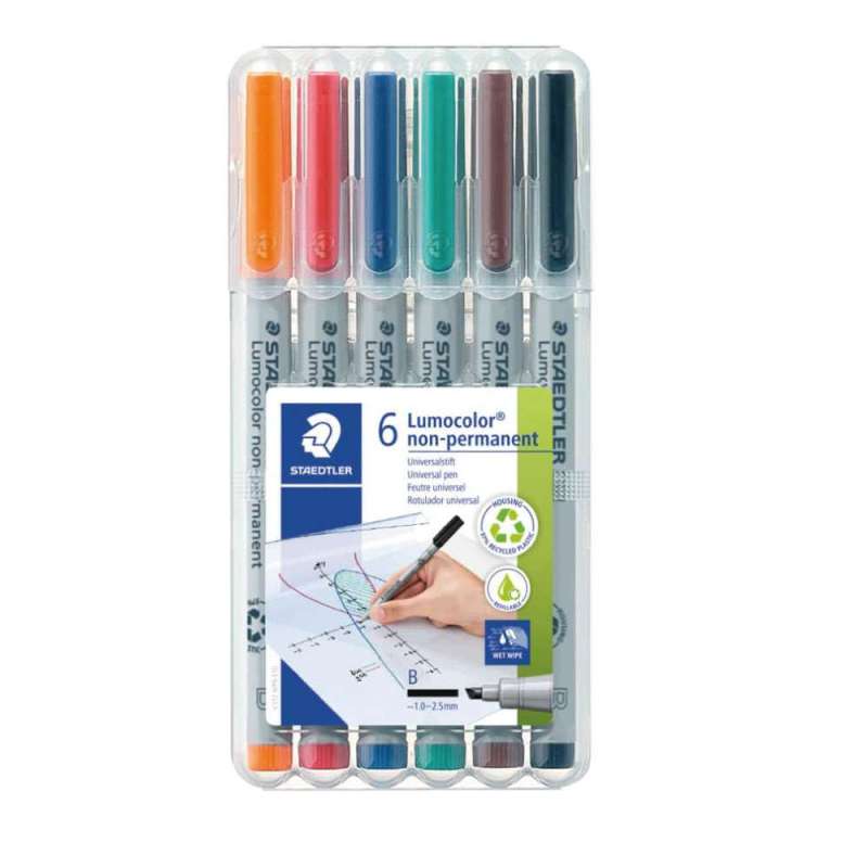 STAEDTLER Lumocolor Folienschreiber, Sets 6er Set, Ausführung abwischbar, Strichstärke 1 - 2,5 mm STAEDTLER Lumocolor Folienschreiber, Sets 6er Set, Ausführung abwischbar, Strichstärke 1 - 2,5 mm von STAEDTLER
