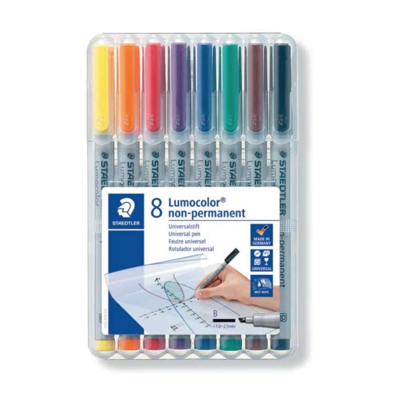 STAEDTLER Lumocolor Folienschreiber, Sets 8er Set, Ausführung abwischbar, Strichstärke 1 - 2,5 mm STAEDTLER Lumocolor Folienschreiber, Sets 8er Set, Ausführung abwischbar, Strichstärke 1 - 2,5 mm von STAEDTLER