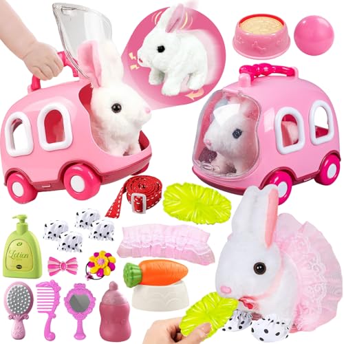 STAY GENT 21STK Hase Hüpf Spiel Kaninchen Kuscheltier mit Tierkäfig Interaktives Plüschtier Hasen Spielzeug Kinder Kaninchen Wackeln Ohren Zubehör Ostern Geschenk Kinder 2 3 4 5 6 Jahre Jungen Mädchen von STAY GENT